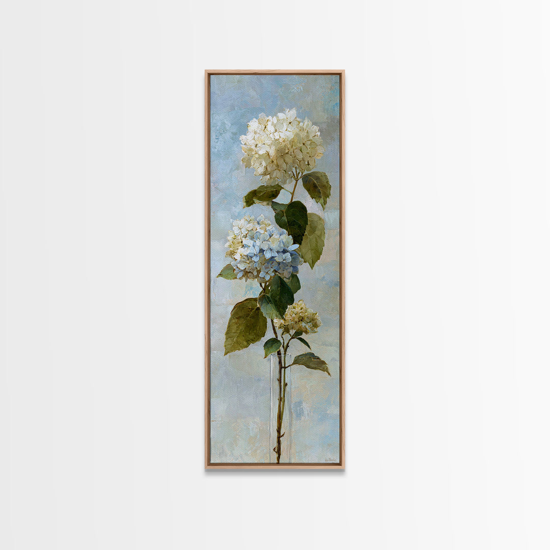Sunlit Hydrangeas on a Windowsill Framed Canvas Print, Bed and Breakfast Art, Modern Decor, Living Room Decor, Fine Art, BAB-1x3-46
