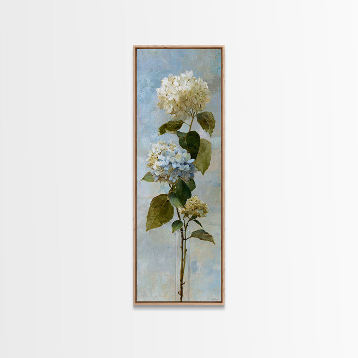 Sunlit Hydrangeas on a Windowsill Framed Canvas Print, Bed and Breakfast Art, Modern Decor, Living Room Decor, Fine Art, BAB-1x3-46