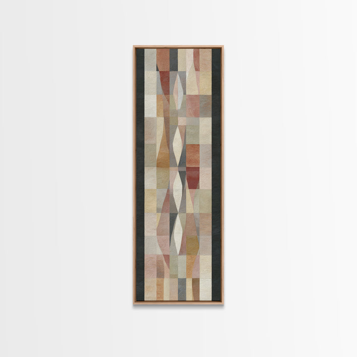 Quilt Pattern Folk Art Composition Framed Canvas Print, Bed and Breakfast Art, Bedroom Wall Art, Living Room Decor, Fine Art, BAB-1x3-47