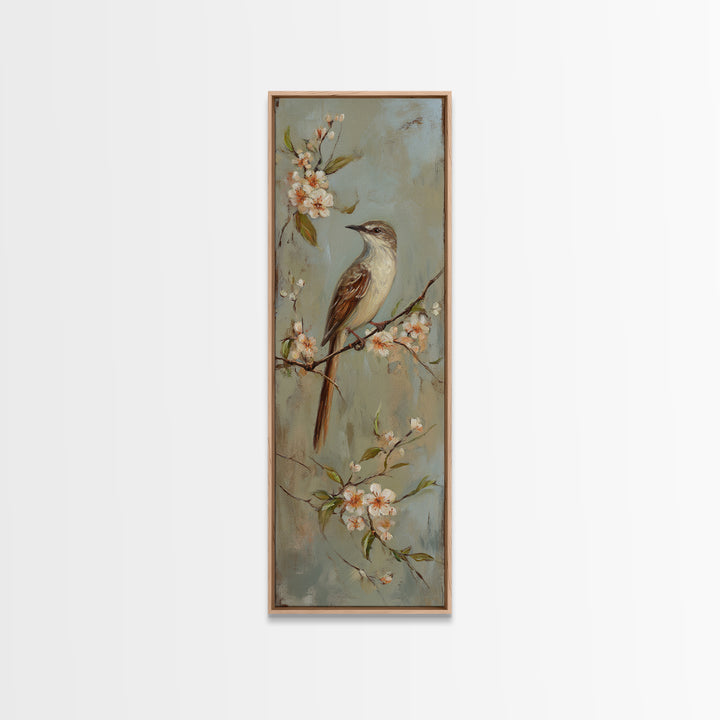 Small Bird on a Flowering Branch Framed Canvas Print, Bed and Breakfast Art, Fine Art Print, Living Room Decor, Watercolor Art, BAB-1x3-50