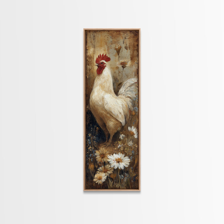 Rooster and Wildflower Country Portrait Canvas Print, Bed and Breakfast Art, Farmhouse Wall Decor, Living Room Decor, Fine Art, BAB-1x3-55