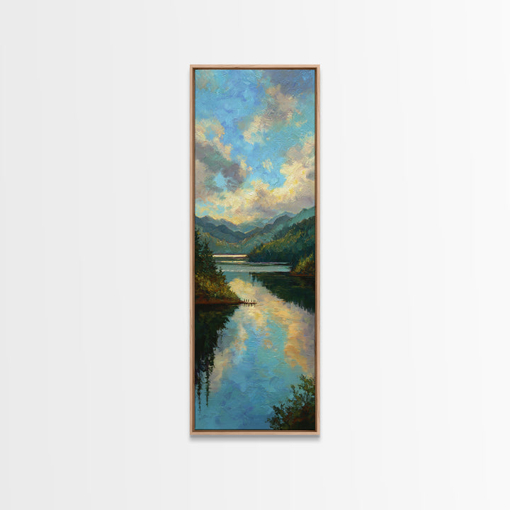 Quiet Lake Dock at Early Morning Canvas Print, Bed and Breakfast Art, Rustic Home Decor, Living Room Decor, Digital Art, BAB-1x3-58