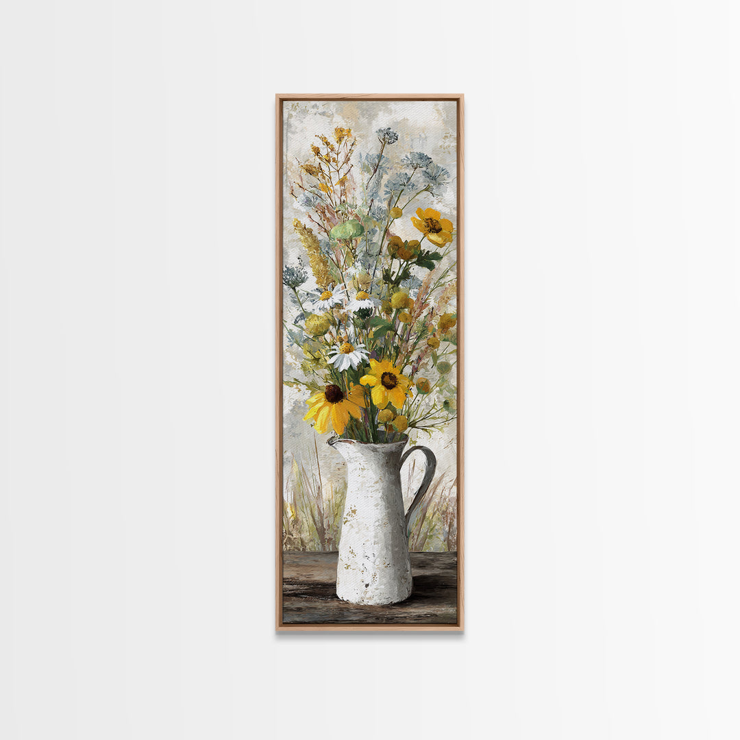 Country Wildflowers in a Chipped Ceramic Pitcher Canvas Print, Bed and Breakfast Art, Decor, Living Room Decor, BAB-1x3-61