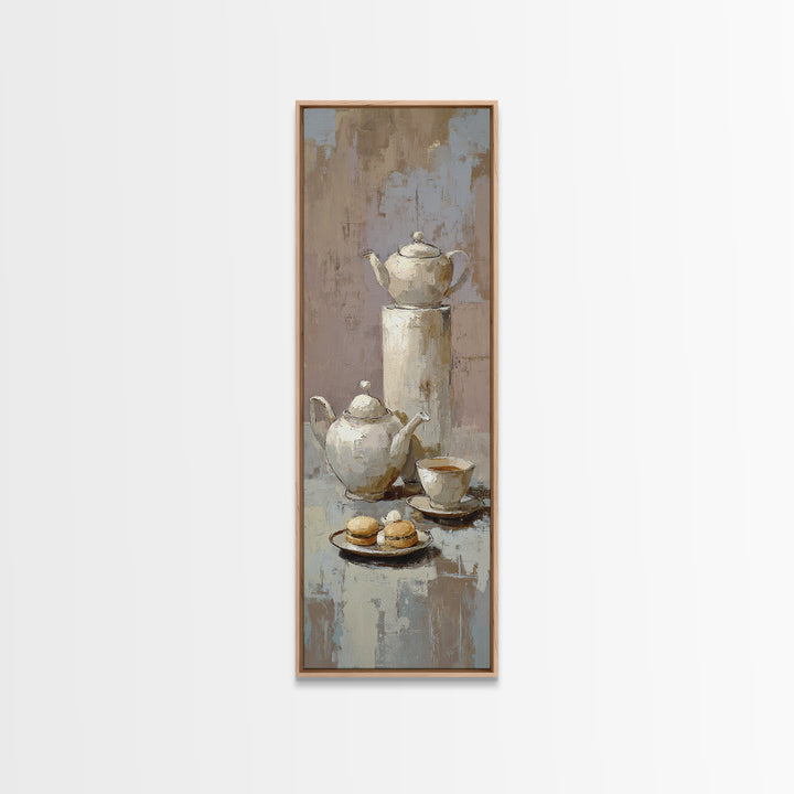 Porcelain Teapot and Scones Canvas Print, Bed and Breakfast Art, Bedroom Wall Decor, Living Room Decor, Fine Art, BAB-1x3-72