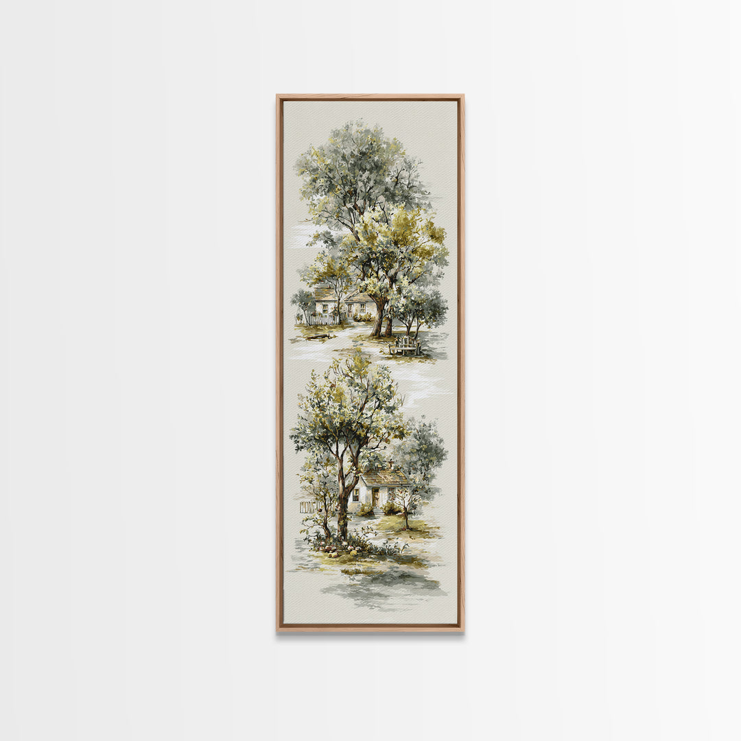 Apple Orchard Scene Canvas Print, Bed and Breakfast Art, Wood Wall Art, Living Room Decor, Fine Art, Farmhouse Wall Art, BAB-1x3-73