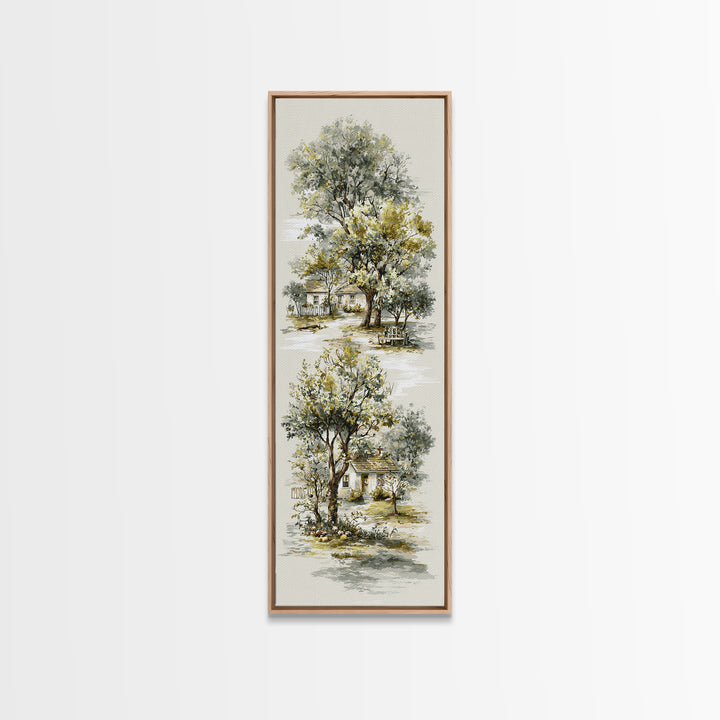 Apple Orchard Scene Canvas Print, Bed and Breakfast Art, Wood Wall Art, Living Room Decor, Fine Art, Farmhouse Wall Art, BAB-1x3-73