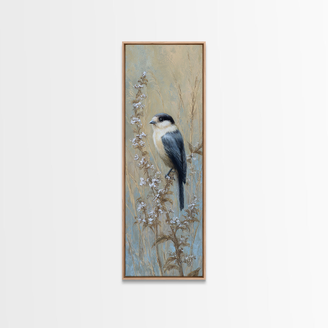 Small Bird on a Flowering Branch Framed Canvas Print, Bed and Breakfast Art, Fine Art Print, Living Room Decor, Watercolor Art, BAB-1x3-74