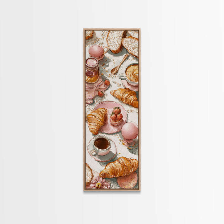 Fresh Croissants and Jam on a Linen Canvas Print, Bed and Breakfast Art, Contemporary Art, Living Room Decor, Abstract Art, BAB-1x3-86