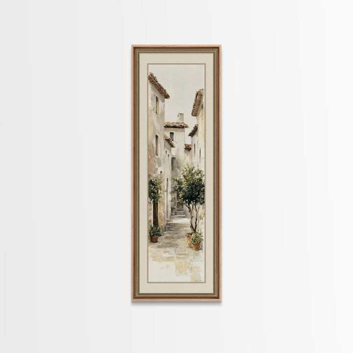 Soft Watercolor Village Street at Dawn Canvas Print, Bed and Breakfast Art, Folk Art, Living Room Decor, Fine Art, BAB-1x3-89