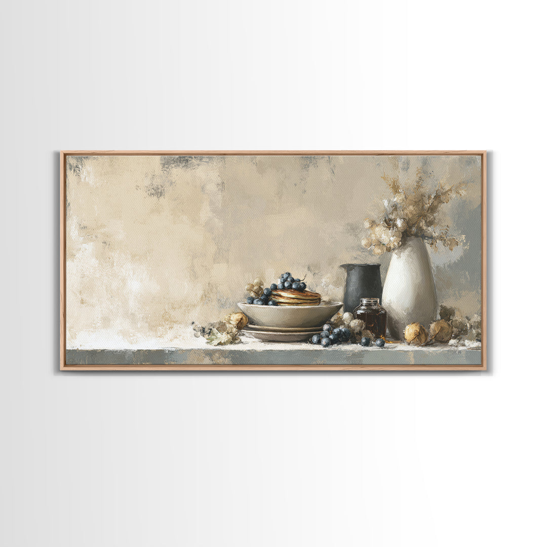 Blueberry Pancakes Still Life Framed Canvas Print, Bed and Breakfast Art, Above Bed Decor, Living Room Decor, Fine Art, BAB-2x1-100
