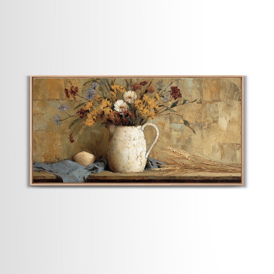 Country Wildflowers in a Chipped Ceramic Pitcher Canvas Print, Bed and Breakfast Art, Digital Art, Living Room Decor, Fine Art, BAB-2x1-21