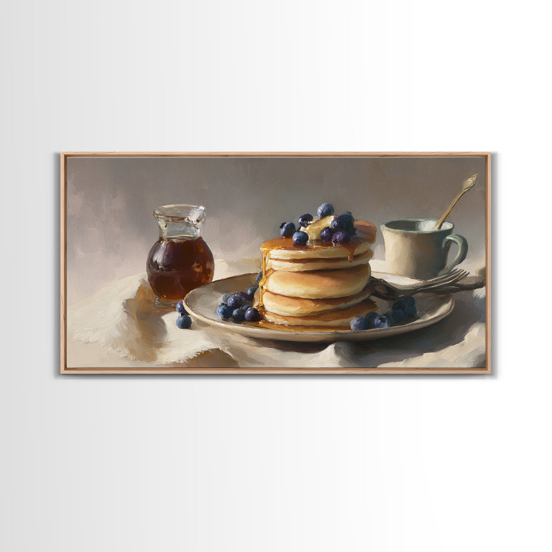 Blueberry Pancakes Still Life Framed Canvas Print, Bed and Breakfast Art, Contemporary Art, Living Room Decor, Fine Art, BAB-2x1-28