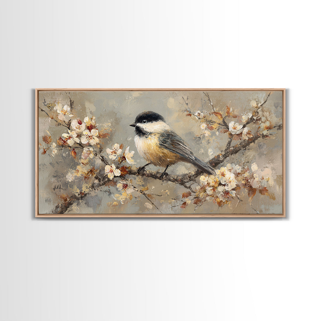 Small Bird on a Flowering Branch Canvas Print, Bed and Breakfast Art, Contemporary Art, Living Room Decor, Bedroom Wall Art, BAB-2x1-34