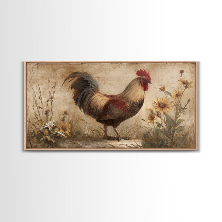 Rooster and Wildflower Country Portrait Canvas Print, Bed and Breakfast Art, Digital Art, Living Room Decor, Fine Art, BAB-2x1-39