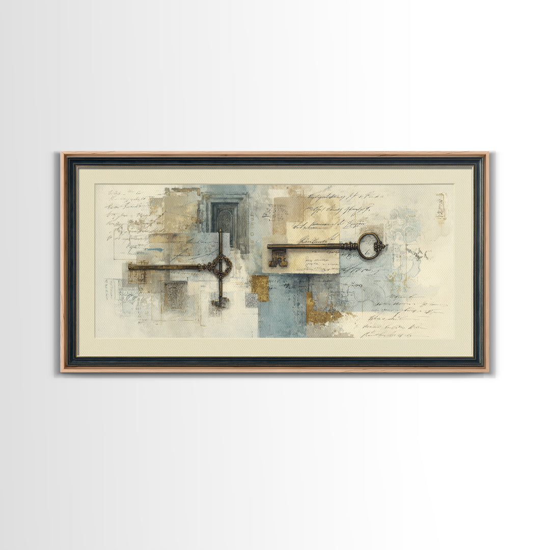 Antique Key and Handwritten Canvas Print, Bed and Breakfast Art, Printable Wall Art, Living Room Decor, Fine Art Print, BAB-2x1-5