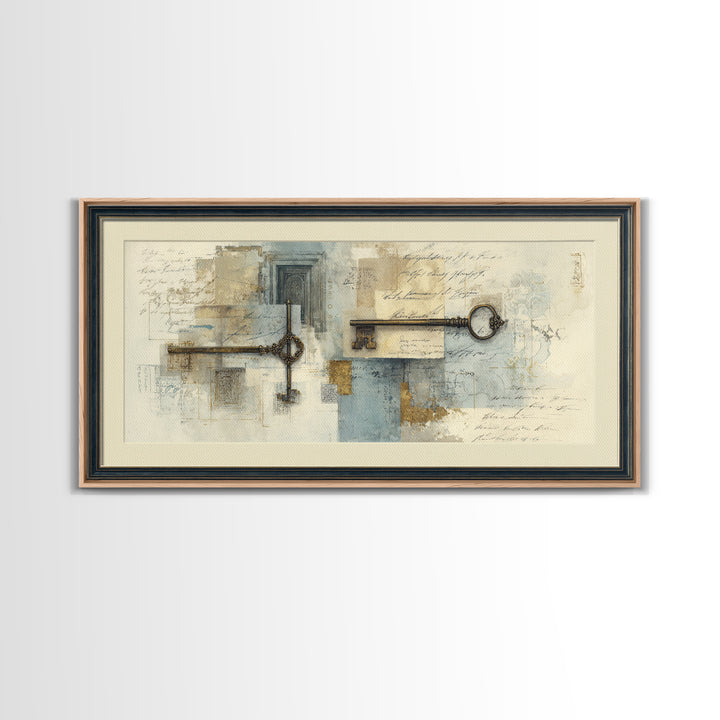 Antique Key and Handwritten Canvas Print, Bed and Breakfast Art, Printable Wall Art, Living Room Decor, Fine Art Print, BAB-2x1-5