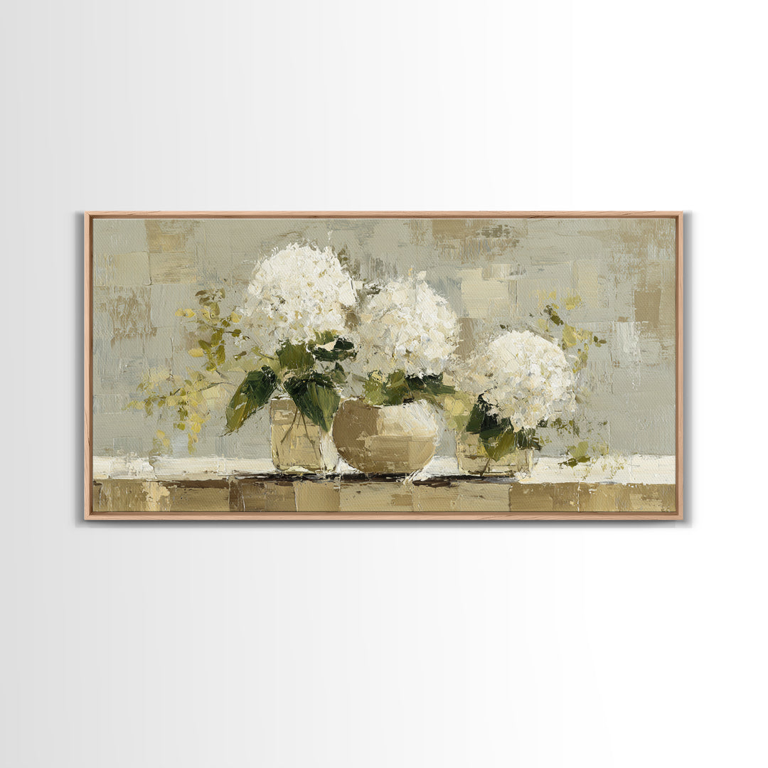 Sunlit Hydrangeas on a Windowsill Canvas Print, Bed and Breakfast Art, Decor, Living Room Decor, Fine Art, Dopamine Decor, BAB-2x1-54