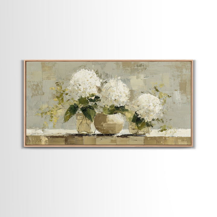 Sunlit Hydrangeas on a Windowsill Canvas Print, Bed and Breakfast Art, Decor, Living Room Decor, Fine Art, Dopamine Decor, BAB-2x1-54