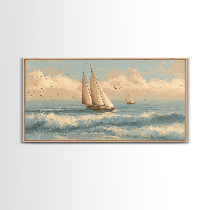Coastal Inn Sailboat at Sunrise Canvas Print, Bed and Breakfast Art, Abstract Art, Living Room Decor, Fine Art, BAB-2x1-61