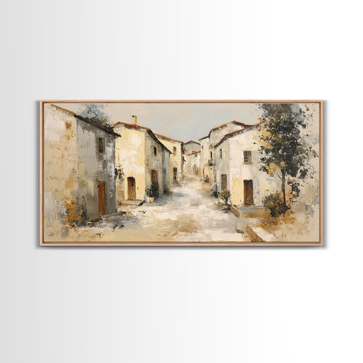 Soft Watercolor Village Street at Dawn Canvas Print, Bed and Breakfast Art, Printable Art, Living Room Decor, Fine Art, BAB-2x1-73