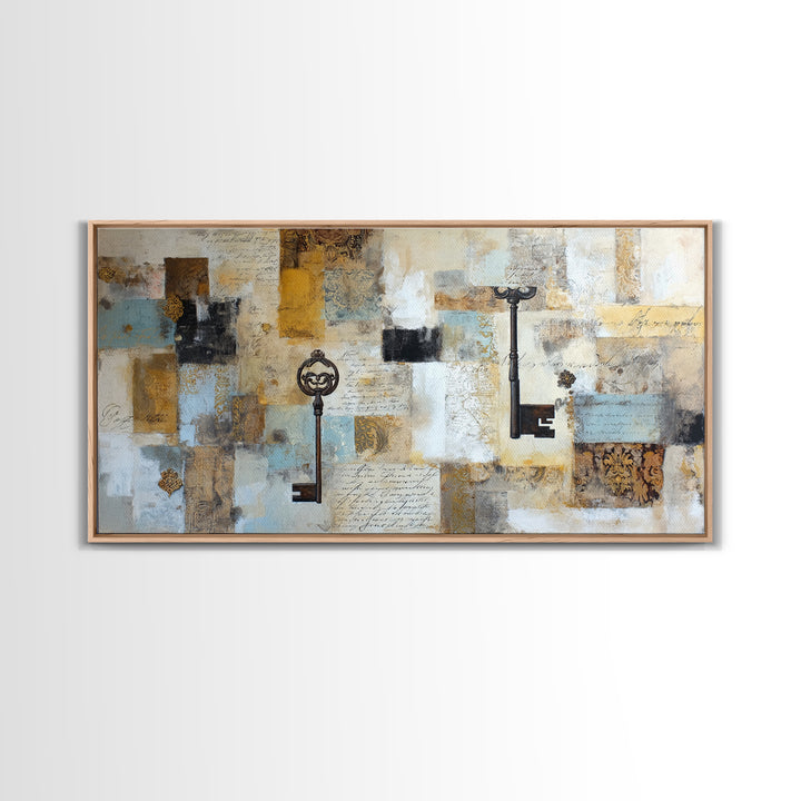 Antique Key and Handwritten Letter Arrangement Without Canvas Print, Bed and Breakfast Art, Farmhouse Decor, Living Room Decor, BAB-2x1-77