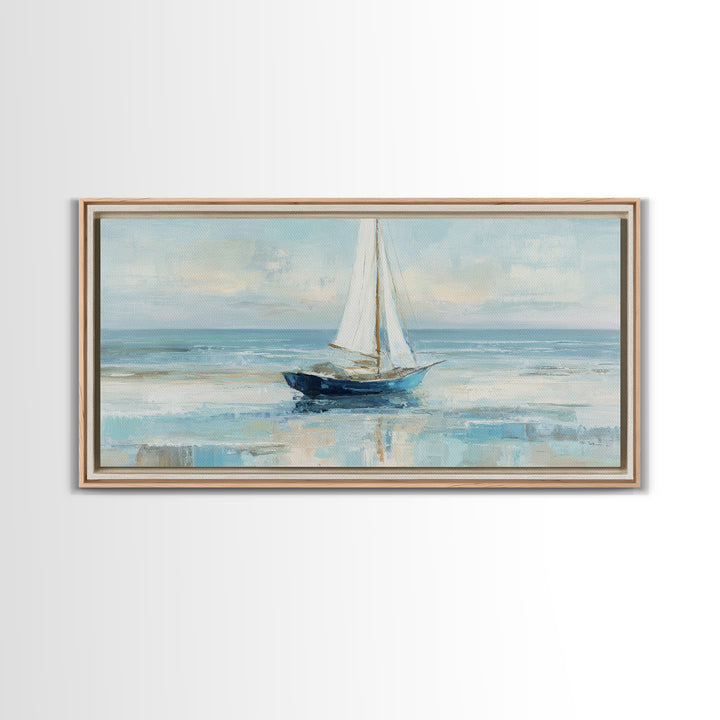 Coastal Inn Sailboat at Sunrise Framed Canvas Print, Bed and Breakfast Art, Dopamine Decor, Living Room Decor, Fine Art, BAB-2x1-85