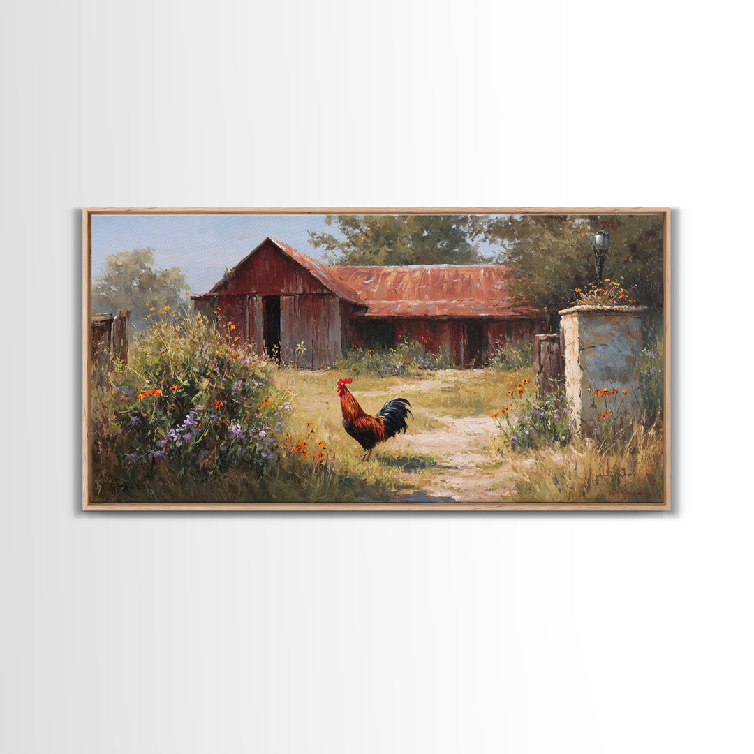 Rooster and Wildflower Country Portrait Canvas Print, Bed and Breakfast Art, Trendy Wall Art, Living Room Decor, BAB-2x1-87