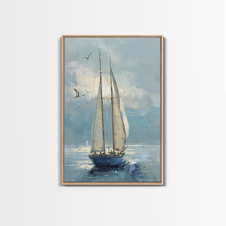 Coastal Inn Sailboat at Sunrise Framed Canvas Print, Bed and Breakfast Art, Printable, Living Room Decor, Fine Art, BAB-2x3-1