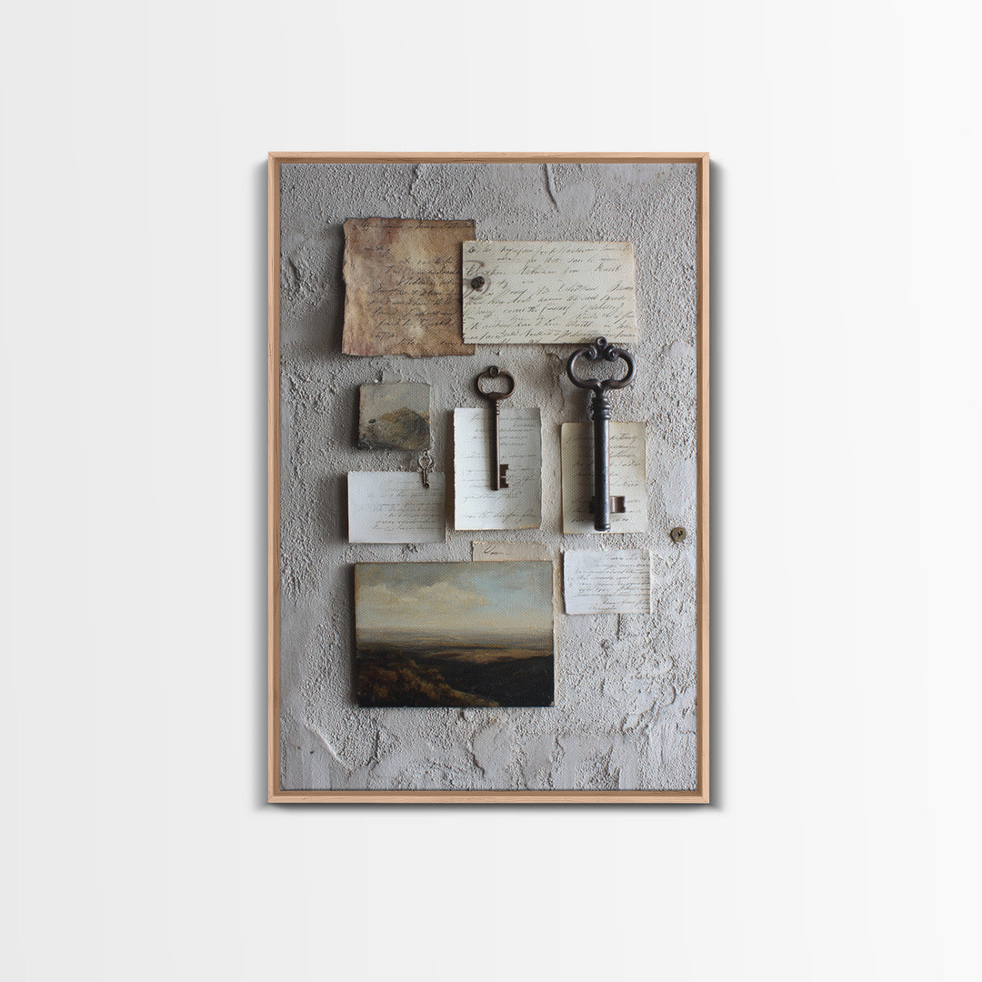 Antique Key and Handwritten Letter Arrangement Without Canvas Print, Bed and Breakfast Art, Bedroom Decor, Living Room Decor, BAB-2x3-17