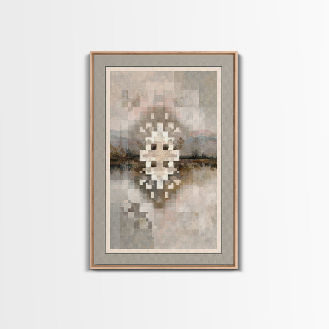 Quilt Pattern Folk Art Composition Framed Canvas Print, Bed and Breakfast Art, Contemporary Art, Living Room Decor, Fine Art, BAB-2x3-19