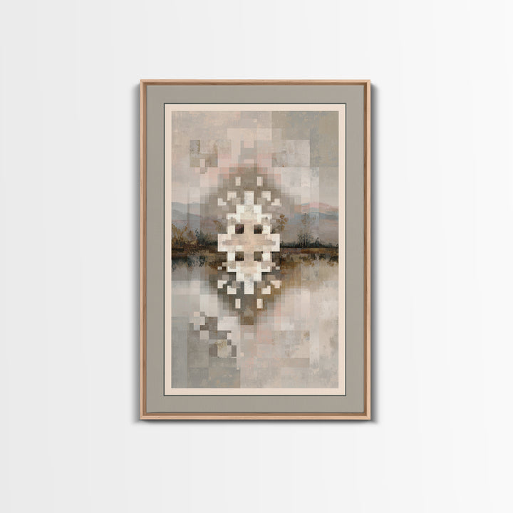 Quilt Pattern Folk Art Composition Framed Canvas Print, Bed and Breakfast Art, Contemporary Art, Living Room Decor, Fine Art, BAB-2x3-19