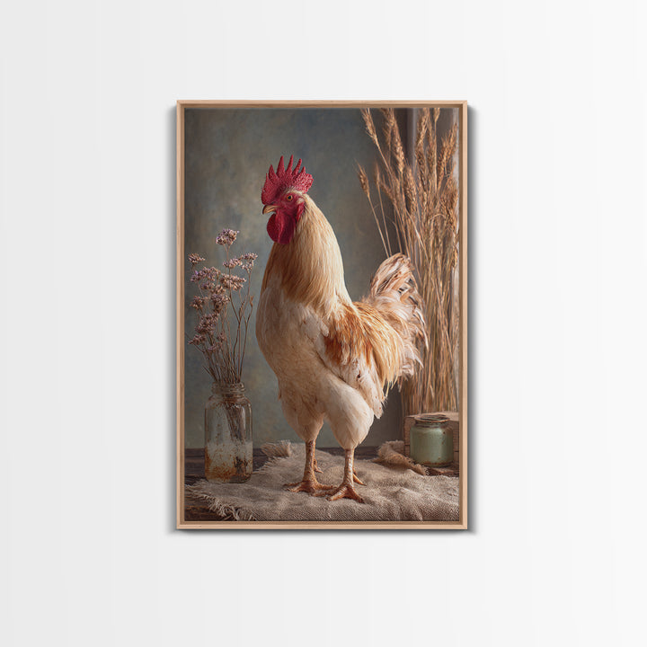 Rooster and Wildflower Country Portrait Canvas Print, Bed and Breakfast Art, Home Decor, Living Room Decor, Fine Art, BAB-2x3-27