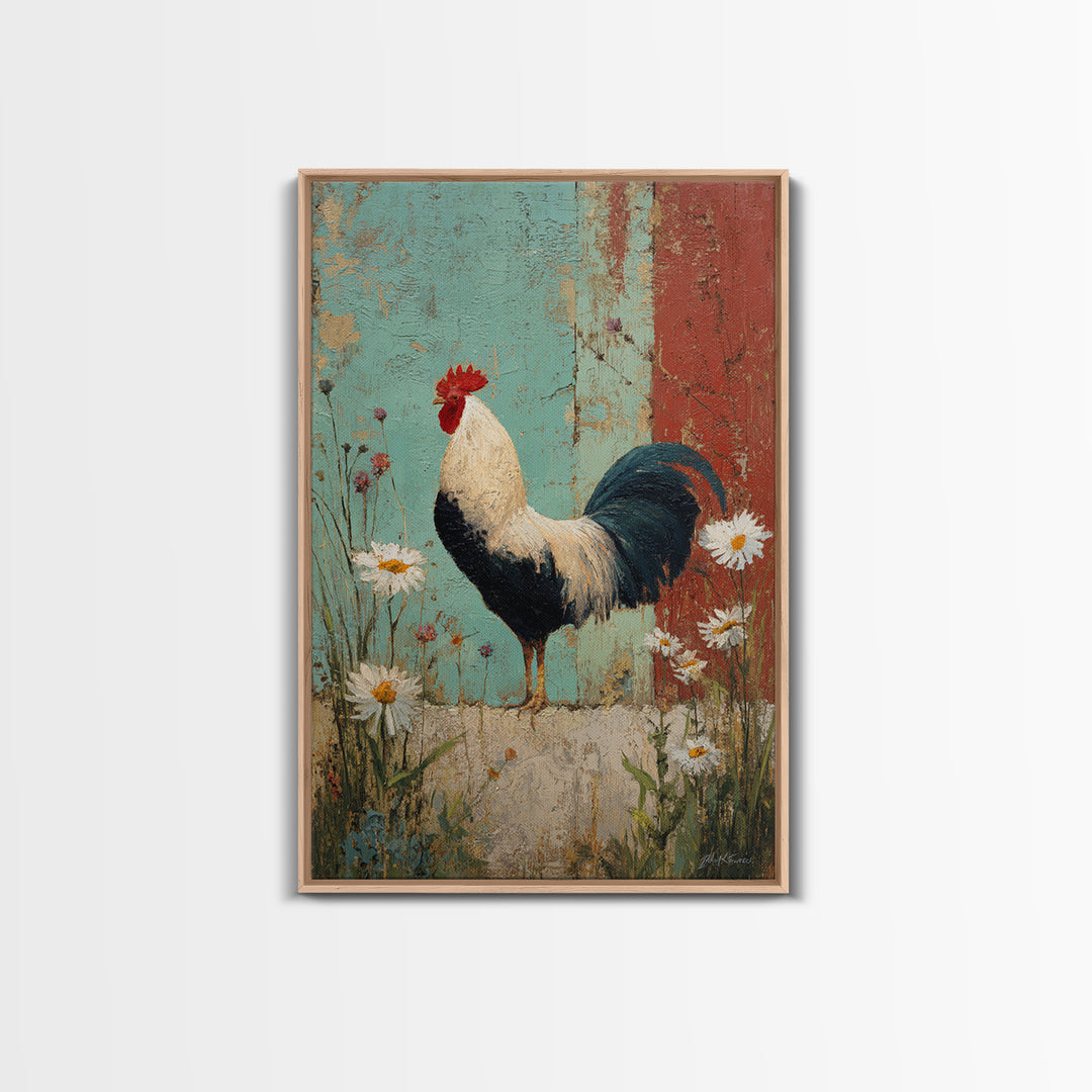 Rooster and Wildflower Country Portrait Canvas Print, Bed and Breakfast Art, Room Decor, Living Room Decor, Dopamine Decor, BAB-2x3-3