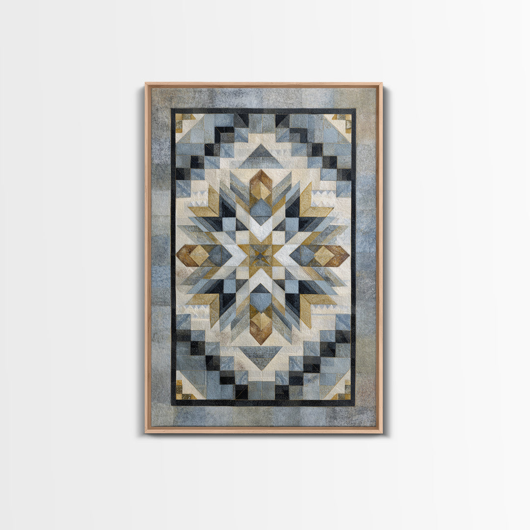 Quilt Pattern Folk Art Composition Framed Canvas Print, Bed and Breakfast Art, Abstract Art, Living Room Decor, Fine Art, BAB-2x3-43