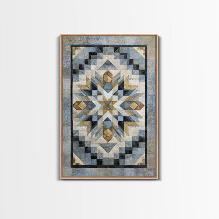 Quilt Pattern Folk Art Composition Framed Canvas Print, Bed and Breakfast Art, Abstract Art, Living Room Decor, Fine Art, BAB-2x3-43