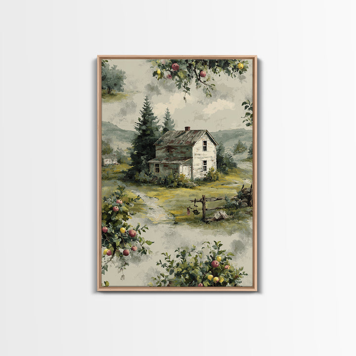 Apple Orchard Scene Canvas Print, Bed and Breakfast Art, Wood Wall Art, Living Room Decor, Fine Art, Farmhouse Wall Art, BAB-2x3-45