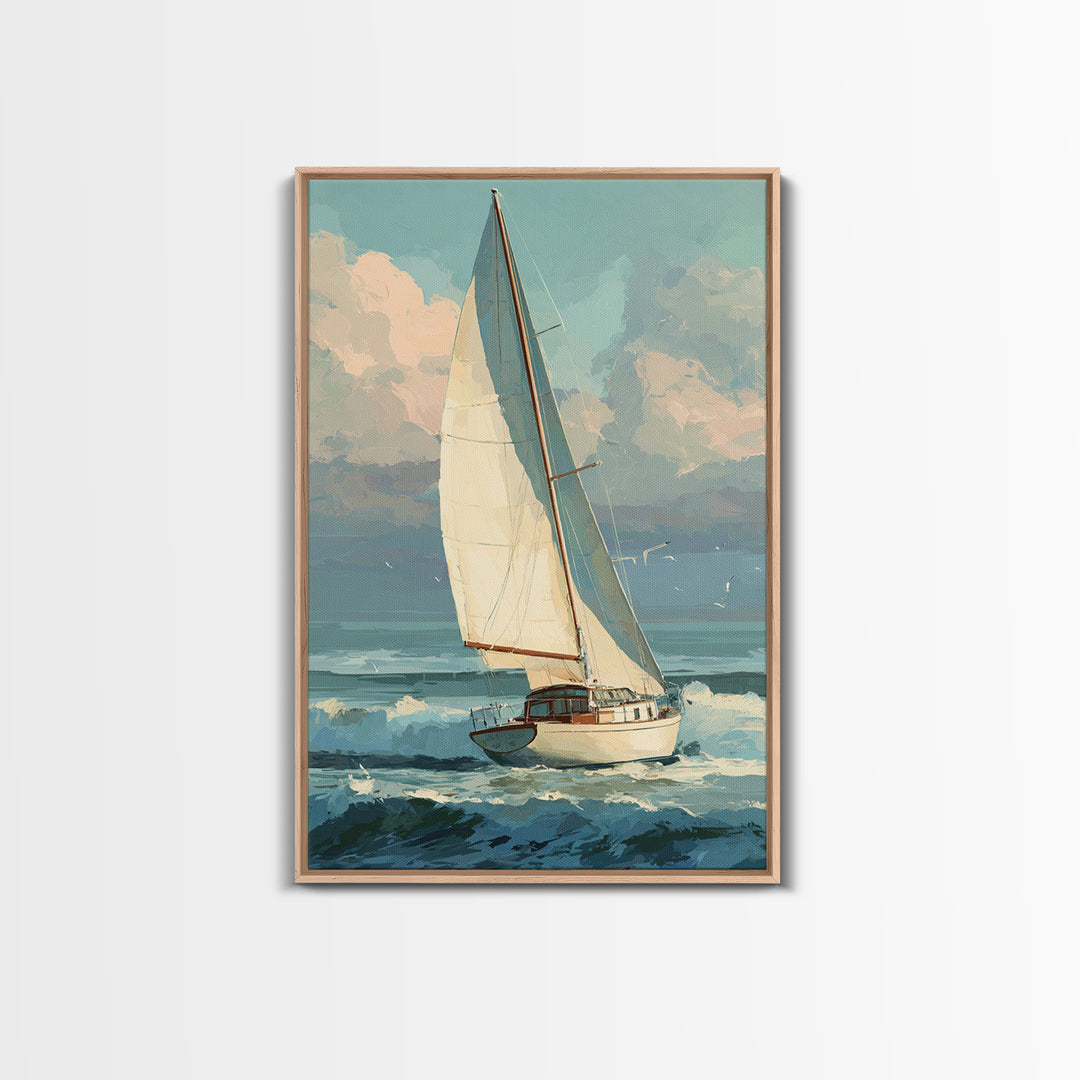 Coastal Inn Sailboat at Sunrise Canvas Print, Bed and Breakfast Art, Printable Art, Living Room Decor, Fine Art, BAB-2x3-49
