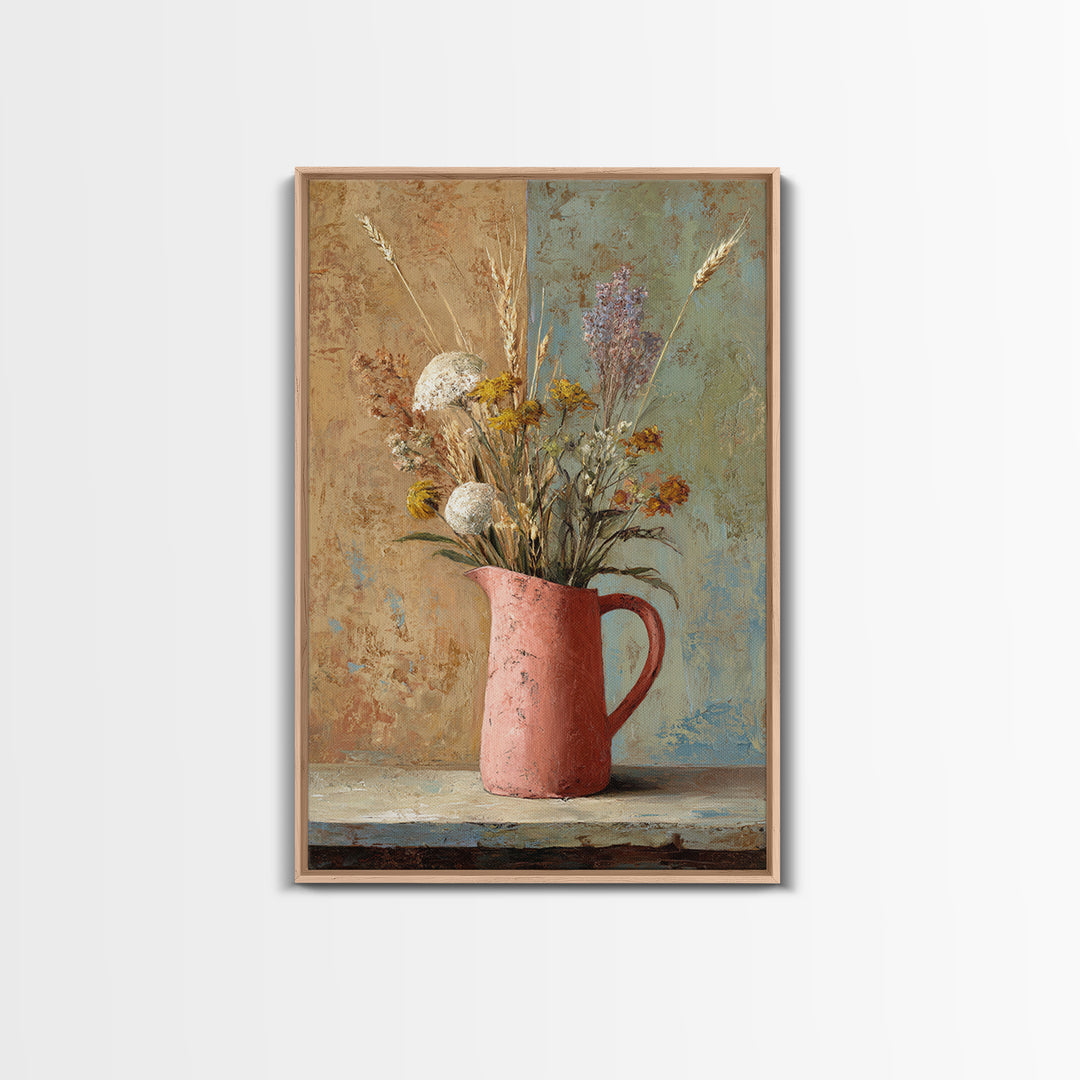 Country Wildflowers in a Chipped Ceramic Pitcher Canvas Print, Bed and Breakfast Art, Farmhouse Wall Decor, Living Room Decor, BAB-2x3-57