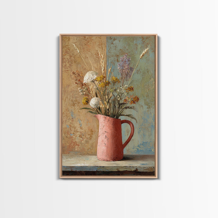 Country Wildflowers in a Chipped Ceramic Pitcher Canvas Print, Bed and Breakfast Art, Farmhouse Wall Decor, Living Room Decor, BAB-2x3-57