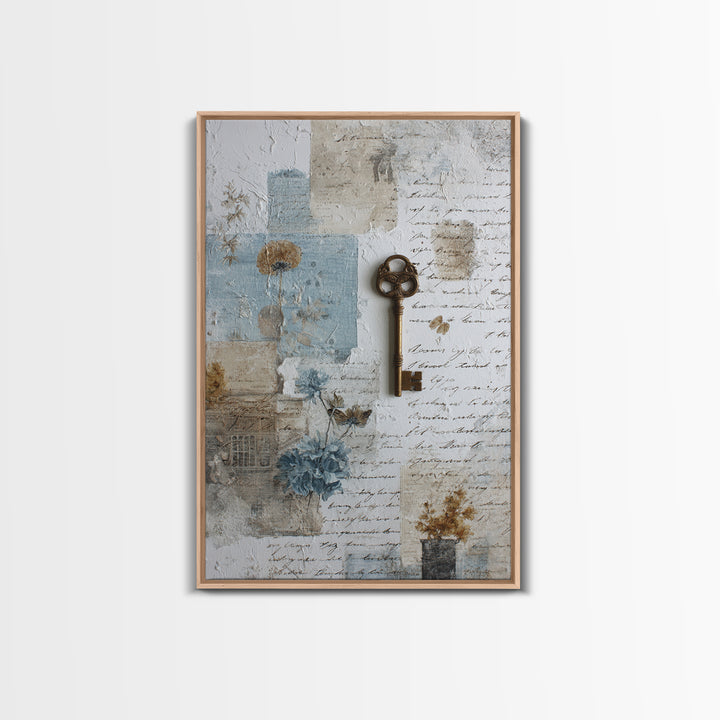 Antique Key and Handwritten Letter Arrangement Without Canvas Print, Bed and Breakfast Art, Bed, Living Room Decor, Fine Art, BAB-2x3-65