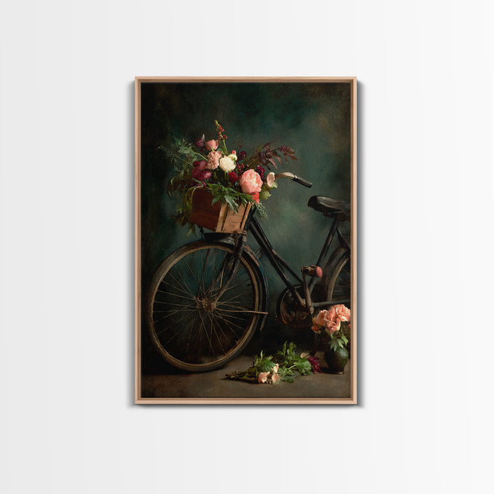 Old Bicycle with Flowers in Basket Canvas Print, Bed and Breakfast Art, Fine Art Print, Living Room Decor, Watercolor Art, BAB-2x3-7