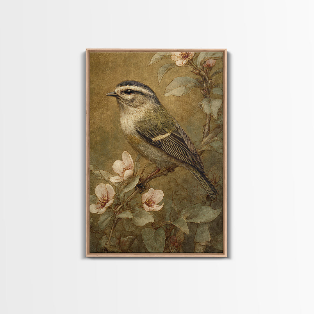Small Bird on a Flowering Branch Canvas Print, Bed and Breakfast Art, Printable, Living Room Decor, Oil Painting, BAB-2x3-70