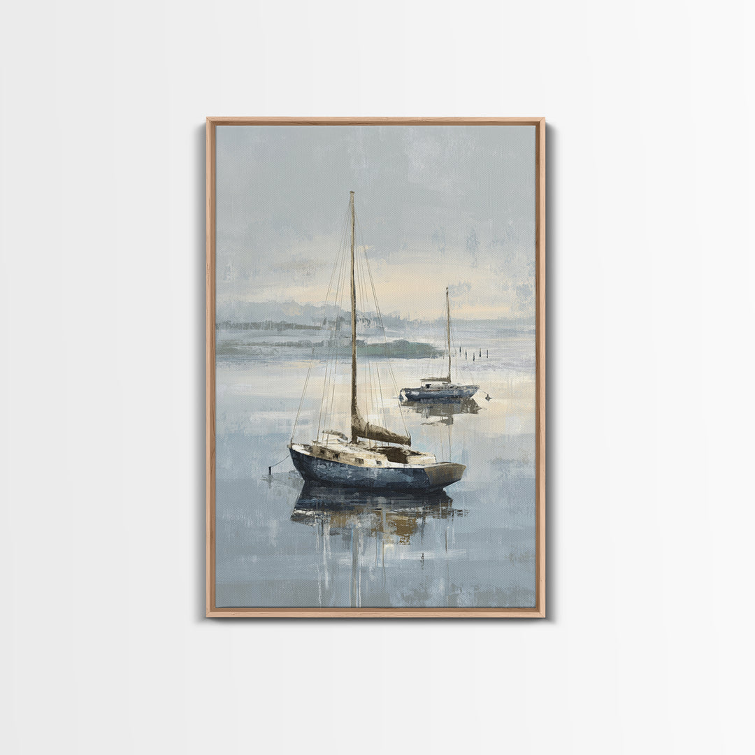Coastal Inn Sailboat at Sunrise Framed Canvas Print, Bed and Breakfast Art, Bedroom Wall Art, Living Room Decor, Fine Art, BAB-2x3-73