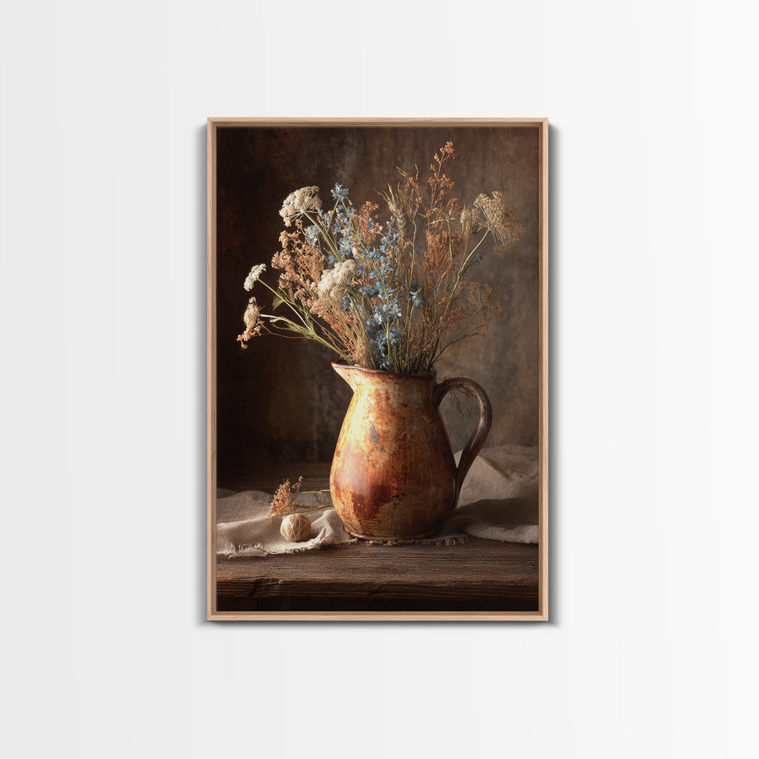 Country Wildflowers in a Chipped Ceramic Pitcher Canvas Print, Bed and Breakfast Art, Farmhouse Wall Decor, Living Room Decor, BAB-2x3-81