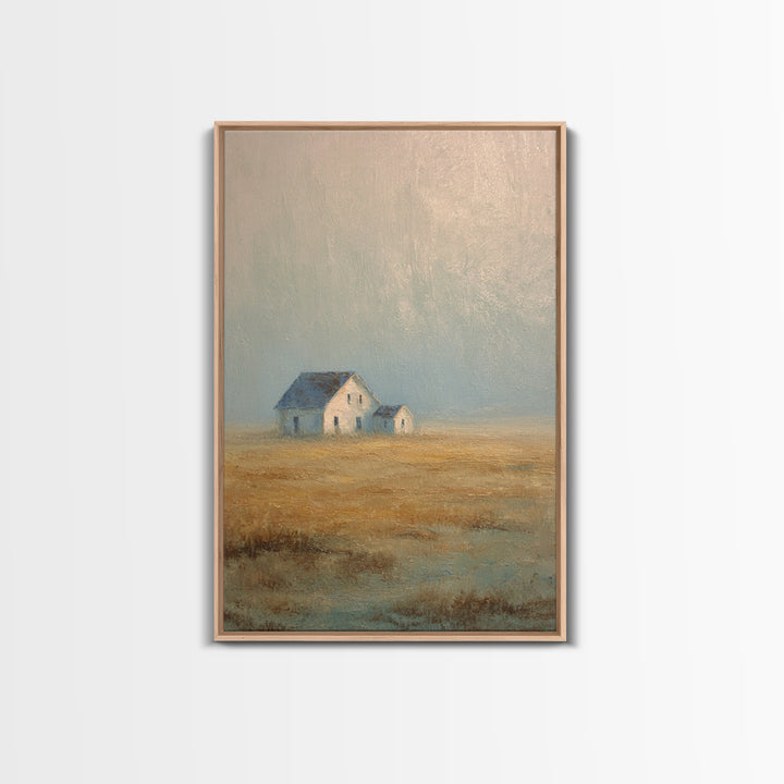 Old Farmhouse Landscape Framed Canvas Print, Bed and Breakfast Art, Coffee Wall Art, Living Room Decor, Oil Painting, BAB-2x3-87