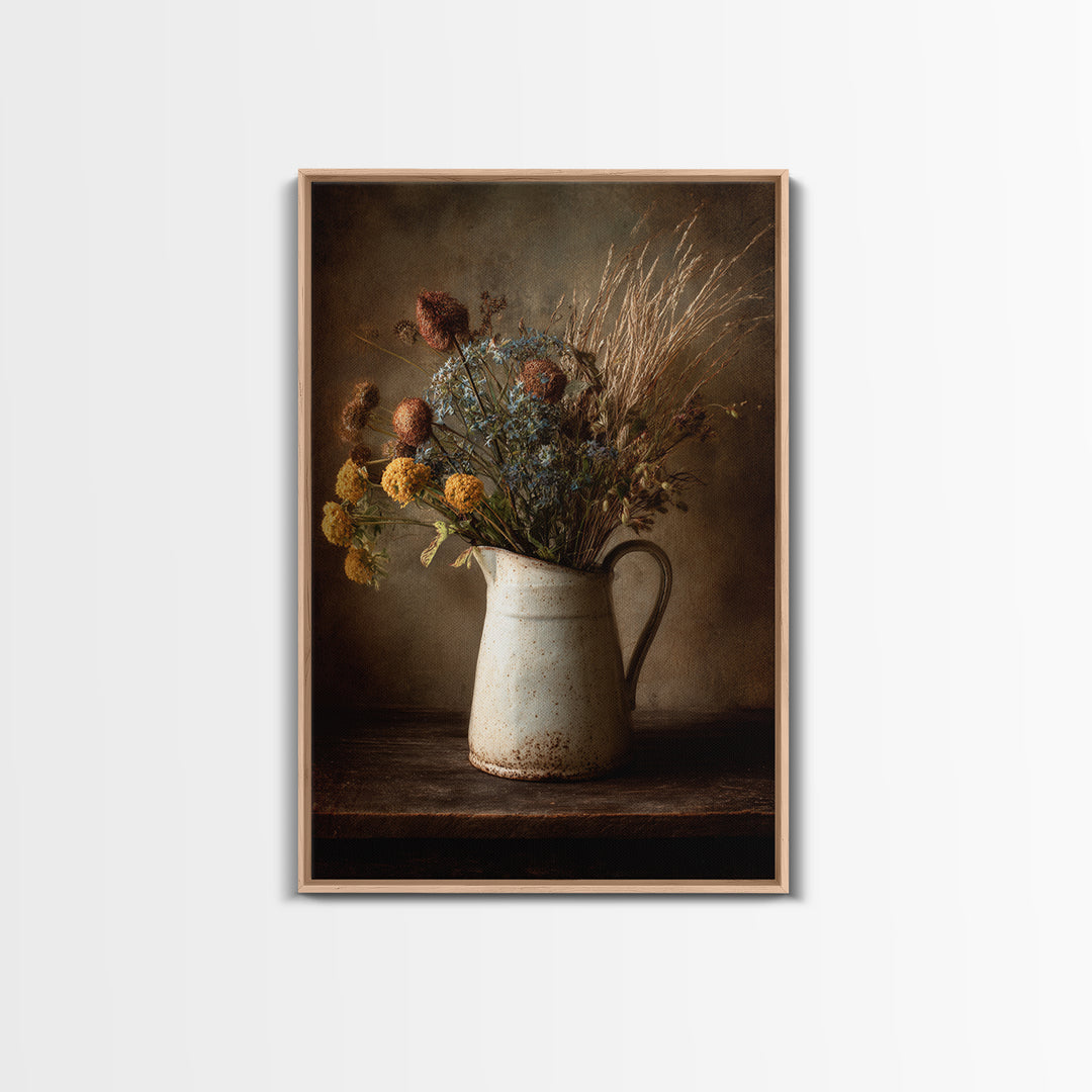 Country Wildflowers in a Chipped Ceramic Pitcher Canvas Print, Bed and Breakfast Art, Canvas Wall Art, Living Room Decor, BAB-2x3-9