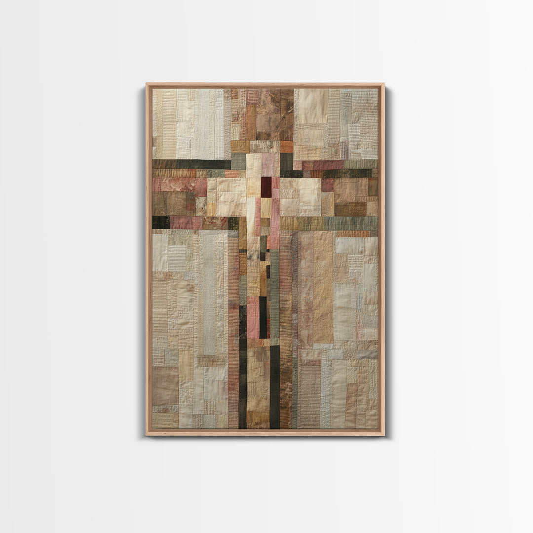 Quilt Pattern Folk Art Composition Canvas Print, Bed and Breakfast Art, Folk Art, Living Room Decor, Fine Art, BAB-2x3-91