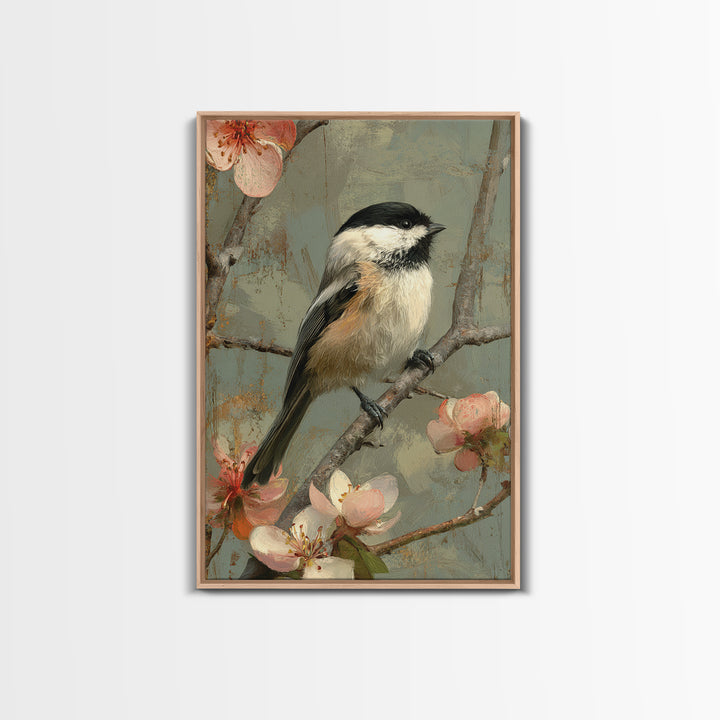 Small Bird on a Flowering Branch Framed Canvas Print, Bed and Breakfast Art, Printable Art, Living Room Decor, Watercolor Art, BAB-2x3-94