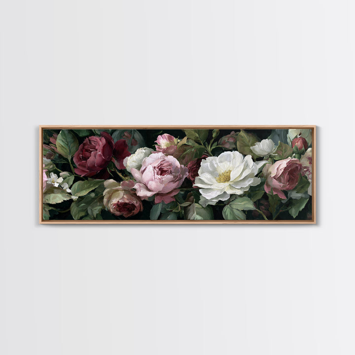 Garden Roses in Romantic Oil Paint Canvas Print, Bed and Breakfast Art, Bed, Living Room Decor, Oil Painting, BAB-3x1-13