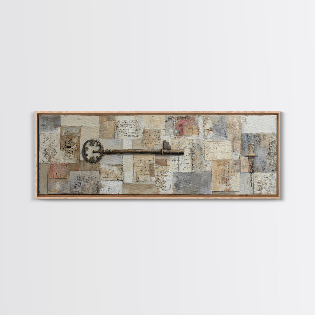 Antique Key and Handwritten Letter Arrangement Without Canvas Print, Bed and Breakfast Art, Bedroom Prints, Living Room Decor, BAB-3x1-25